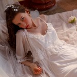 Guiruo Sexy Lace Nightgown Outer Robe Women's Strap Summer Ice Silk Backless Comfortable and Cool Home Suit Set 2070