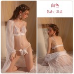 Guiruo Fun Lingerie Sexy Lace Perspective Passionate Lace up Three Point Robe Backless Uniform Temptation Set 2187