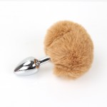 Stainless steel short tail anal plug Adult sex products Fun toys Hair ball Couple toys Hair ball anal plug