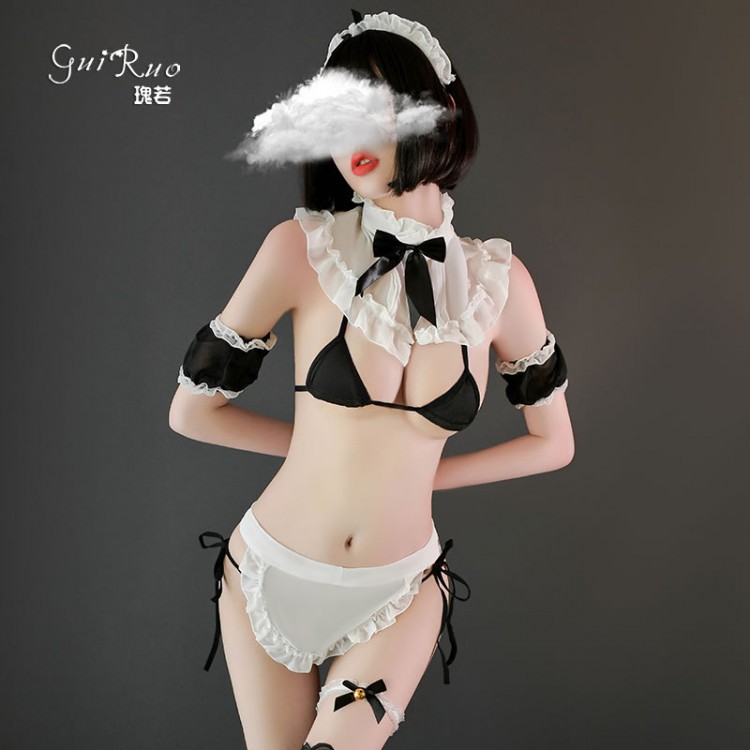 Guiruo Fun Lingerie Sexy Dew Breast Attraction Backless Maid and Servant Uniform Attraction Role Playing Set 150