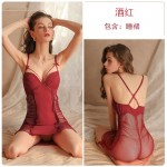 Guiruo Brand Sexy Pleated Steel Ring Pajamas Mesh Perspective Chest Cushion Suspender Sleepwear Women's Home Furnishing Set 1692