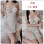 Guiruo Sexy Backless Temptation Large Size with Chest Pads Gathered Strap Sleeping Dress Outer Robe Women's Home Furnishing Set 2227