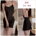 Guiruo Lingerie Summer Solid Color Ice Silk Waist Slim Lace Up Fold Suspended Sleeping Dress Outer Robe Home Set 1517