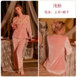 Guiruo Brand Sexy Velvet Lace Doll Neck Top Simple Pants Women's Sweet Home Fur Set P2847