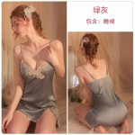 Guiruo brand solid color pajamas with slit, sexy private room suspender dress, lace embroidery cardigan, home clothing set 991