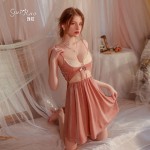 Guiruo Velvet Sexy Temptation Sling Private Sleeping Dress Lace Splice Casual Robe Home Fur Set P2969