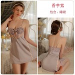 Ruo Ruo Spring/Summer Sexy Backless Temptation Mesh Pure Desire Plus Chest Cushion Steel Ring Gathering Sling Sleeping Dress Set P3215