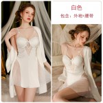 Guiruo Brand French Temptation Steel Ring Chest Cushion Gathered Strap Sleeping Dress Ice Silk Outer Robe Women's Home Suit Set 3207