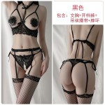 Guiruo Fun Lingerie Women's Sexy Breast Dewing Temptation Open Stage Passionate and Teasing Bow Knot Three Point Uniform Set 818