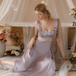 Guiruo Brand Satin Sexy Open Back Hot Hollow Temptation with Chest Cushion Quick Buckle Sleeping Dress Home Fury 3341