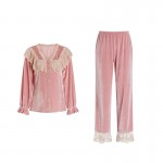 Guiruo Brand Sexy Velvet Lace Doll Neck Top Simple Pants Women's Sweet Home Fur Set P2847