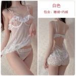 Guiruo Fun Lingerie Sexy Mesh Perspective Sexy Temptation Pjamas Ruffle Edge Sling Dress Uniform Set 956