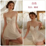 Guiruo Sexy Deep V with Chest Cushion Steel Ring Gathering Perspective Lace Temptation Sleeping Dress Outer Robe Home Suit Set 2679