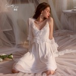 Guiruo Sexy Suspended Sleeping Dress Outer Robe Summer Open Back V-neck Ice Silk Thin Long Skirt Home Suit Set 2070