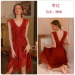 Guiruo Brand Sexy Nightgown Casual and Comfortable Solid Color Suspended Nightgown Women's Backless Lace Home Furnishing Set 2555