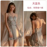 Guiruo Brand's New Sexy Chest Cushion Suspender Pajama Dress Women's Pleated Split Sleepwear Home Furnishing Set Issued on behalf of 1398