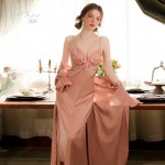 Guiruo Spring/Summer Sexy Backless Pajamas with Ice Silk and Chest Pads Suspended Sleeping Skirt Outer Robe Women's Home Furnishing Set J2970