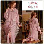 Guiruo Sexy Flannel Sweet Doll Neck Button Autumn and Winter Outwear Nightgown Women's Homewear Set P3024