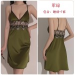 Guiruo Spring/Summer New Sexy Deep V Satin Splice Mesh Embroidery Hanging Strap Nightwear Home Suit Set Issued on behalf of 252