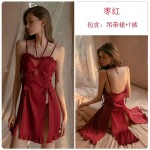 Guiruo Brand's New Sexy Chest Cushion Suspender Pajama Dress Women's Pleated Split Sleepwear Home Furnishing Set Issued on behalf of 1398