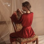 Guiruo brand sexy lace patchwork satin pajamas long robe women's home clothing set issued on behalf of 19960