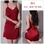 Jue Ruo Sexy Small Chest Show Large Pajamas Open Back Comfortable Solid Color Suspended Sleeping Dress with Chest Cushion Home Suit Set 236