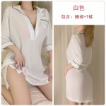 Guiruo Fun Underwear Sexy Chiffon Perspective Deep V Temptation Shirt OL Role Playing Professional Uniform Set 683