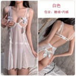 Guiruo Fun Underwear Sexy Hollow Out Back Sexy Sleepwear Mesh Perspective Breast Drop Sleepwear Set 1358