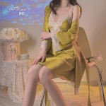 Guiruo Brand Silk Smooth Satin Lace Deep V with Chest Pads to Show Slim Slim Slim Hanging Strap Sleeping Skirt Outer Robe Home Furnishing 3789