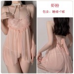 Guiruo Fun Lingerie Mesh Perspective Pajamas Women's No Take Off Hot Hot Back Suspended Sleeping Dress Home Suit Set 752