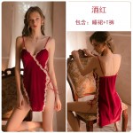 Qiruo Brand Autumn and Winter Fun Velvet Pajamas Women's Split Chest Cushion Suspender Sleeping Dress Home Suit Set Issued on behalf of 1593