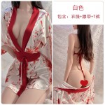 Guiruo Fun Underwear Sexy Printing Temptation Short Cardigan Kimono Japanese Strap Bed Uniform Set 1567