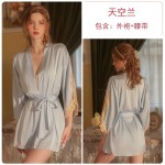 Guiruo Brand's New Sexy Lace Backless Sexy Nightwear Solid Lace Up Robe Women's Homewear Set 1923