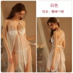 Guiruo Fun Lingerie Sexy Mesh Perspective Chest Cushion Steel Ring Gathering Women's Open Back Suspended Dress Uniform Set 2045