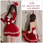 Qiruo Autumn and Winter Sexy Velvet Bra Suspended Dress Rabbit Girl Christmas Dress Sweet and Slim Uniform Fury Set 1953