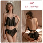 Guiruo Autumn/Winter Pajamas Sexy Deep V Satin Solid Lace Lace Lace Women's Sling Shorts Home Suit Set 705