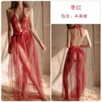 Guiruo Fun Lingerie Women's Sexy Lace Open No Take Off One Piece Dress Lace up Long Dress Uniform Set Issued on behalf of 1580