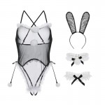 Guiruo Fun Lingerie Mesh Perspective Attractive Plush Rabbit Girl Bodysuit Open Stop No Take Off Uniform Set 2076