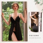 Guiruo Brand Spring/Summer New Product Women's Satin Sexy Cross Strap Open Back Suspended Sleeping Dress Home Suit Set 1042