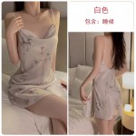 Guiruo Sexy U-shaped Open Back Stacked Collar High Split Printed Satin Sling Sleeping Dress Outrobe Home Set 3237