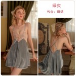 Rose Like Autumn and Winter Sexy Backless Temptation Pjamas with Velvet Splice Lace Strap Skirt Outer Robe Home Suit Set 2826