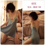 Guiruo Lace Sexy Open Front Temptation Thin Sling Sleeping Dress Lace up Sleeping Robe Bathrobe Women's Home Furnishing Set 272