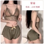 Rose Like Spring and Summer Fun Lingerie Sexy and Attractive Perspective Light and Thin Mesh Suspender Shorts Home Suit Set 19991