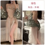 Guiruo Fun Underwear Pure Desire Hanfu Women's Mesh Perspective Attractive Belly Pocket Split Skirt Classic Uniform Set 3043