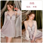 Guiruo Spring and Summer New Palace Style Mesh Robe Chest Pads Gather Pure Desire Sling Sleeping Dress Home Suit Set 3209