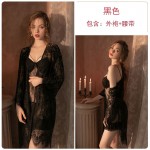 Qiruo Autumn and Winter Fun Lingerie Lace Pajamas Women's Backless Temptation Sweet Steel Ring Pajamas Home Suit Set 1165