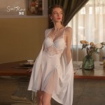 Guiruo Sexy Steel Ring Gathering Chest Cushion Suspender Sleeping Dress Women's Outer Robe Hot Lace Seduction Home Suit Set 2668