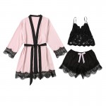 Guiruo Sexy Open Waist Temptation Pajamas Solid Lace Pajamas Strap Shorts Outer Robe Home Suit Set 19079