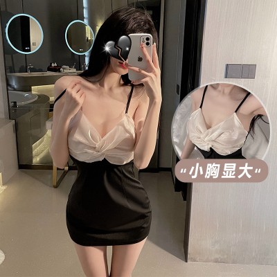 Guiruo Fun Lingerie Sexy Pleated Mesh Pajamas Slim Fit Comfortable Suspended Sleepwear Women's Home Furnishing Set 1660