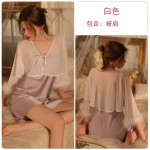 Guiruo Sexy Deep V Open Open Open Yarn Fleece Spliced Shawl Slim Fit Satin Nightgown Women's Home Set Q2793